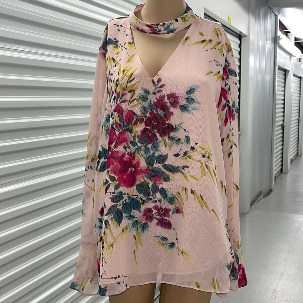 #7 Zac & Rachel Tops | Zac & Rachel Chiffon Floral Blouse | Color: Green/Pink